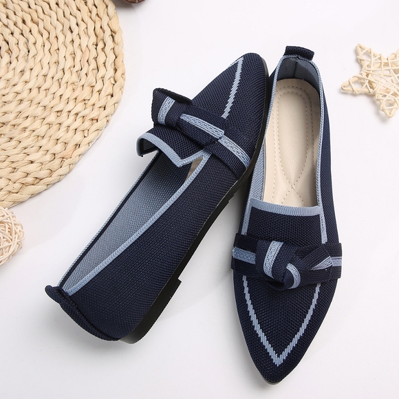 Bow Contrast Trim Pointed Toe Flat Loafers - Picture 3 of 6
